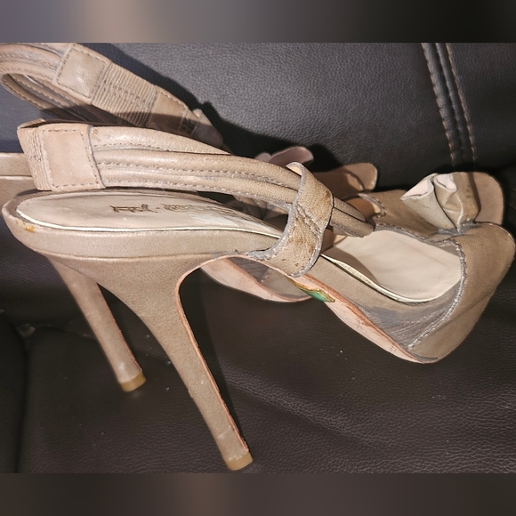 L.A.M.B. Dark Taupe Leather Ultra High Stiletto Heels w. Rosette LAMB size 7.5 - Picture 10 of 16